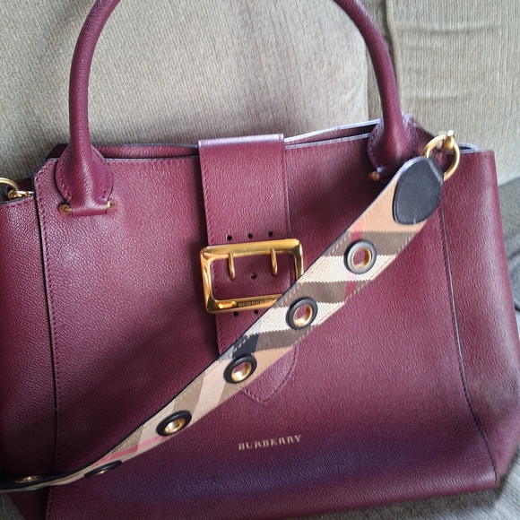 Burberry Burgundy Satchel with Gold Accents - Picture 1 of 5